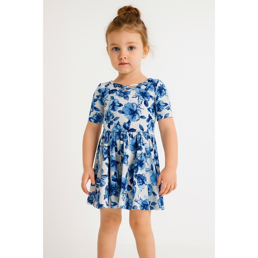 Dot Dot Smile Baby Girlsβ Blue & White Floral Easter Spring Holiday Party Dress